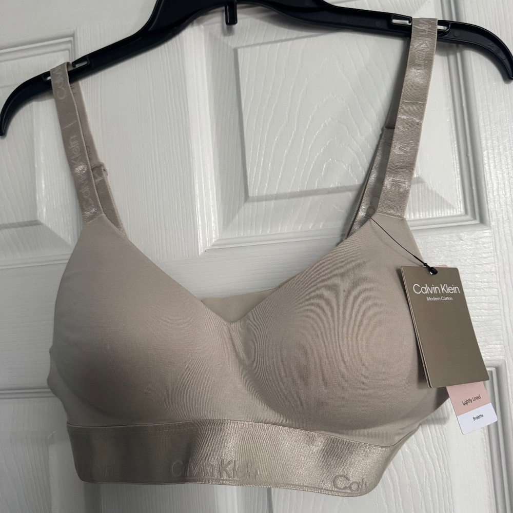 Womens Modern Cotton Holiday Shine Lightly Lined Bralette Color: Cocoon  Size M